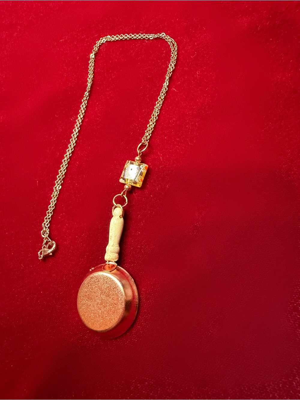 Rose Gold-Tone Novelty Frying Pan Pendant Necklace - Women Jewelry - Picture 3 of 4